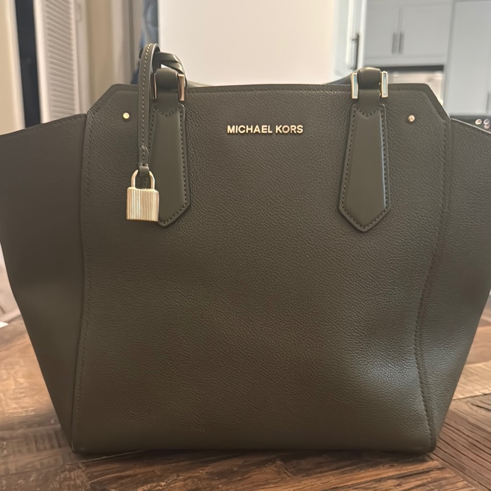 Michael Kors Green Structured Tote with Gold Hardware